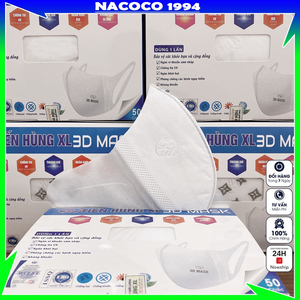 Khẩu trang 3D mask cao cấp chính hãng kháng khuẩn màu trắng kiểu hàn quốc hộp 50 cái
