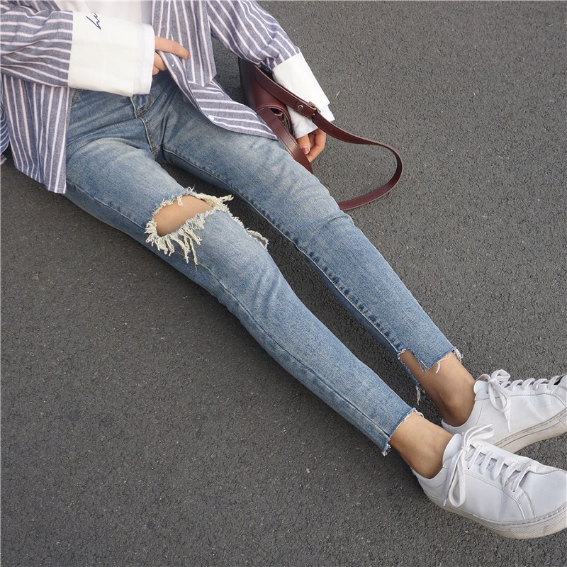 Size M | Quần jeans bó rách gối ulzzang SJ4559 | BigBuy360 - bigbuy360.vn