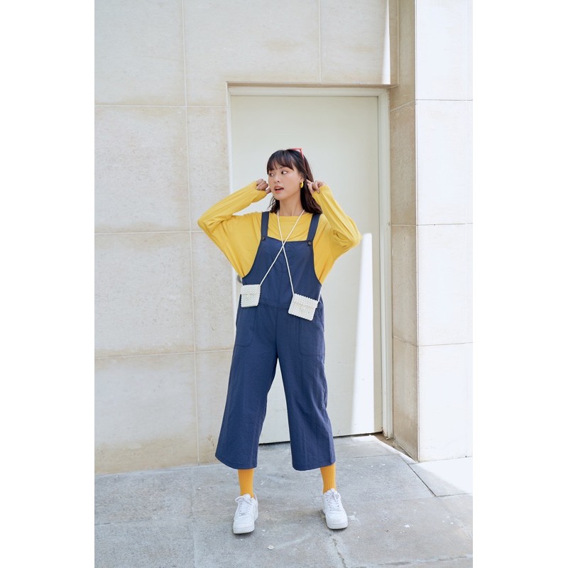 Set Yếm Ulzzang Style LONA xanh mix áo vàng KY002