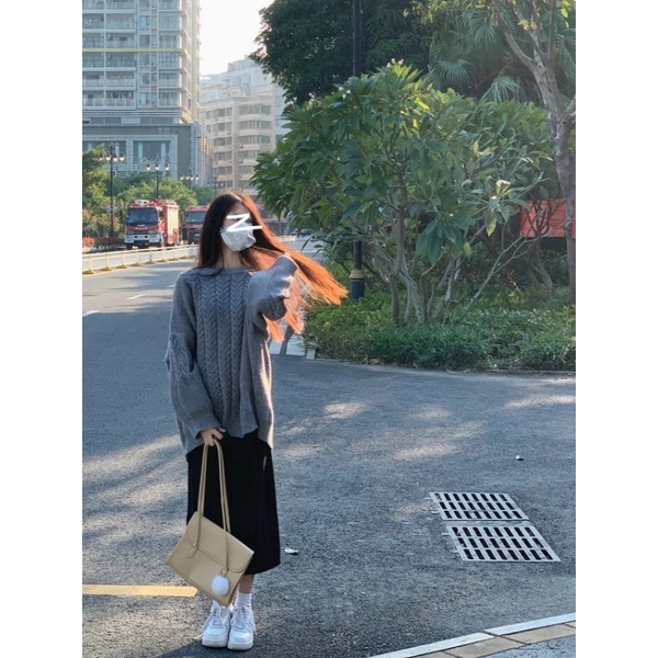 Set Áo Len Thừng Kèm Chân Váy Dài Len Gân Mỏng Phong Cách Hàn Quốc  ❤️