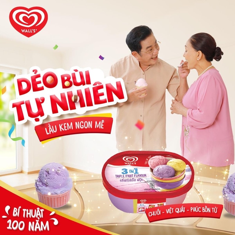 Kem Wall's 3 trong 1 Triple Fruits 470g - tặng bộ bài Lầy đơn từ 150k