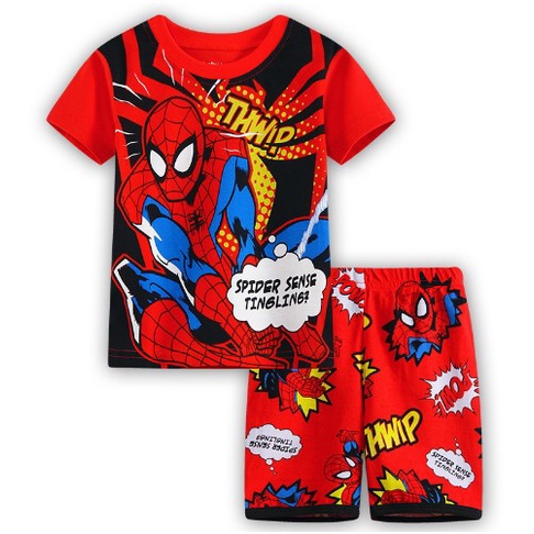 Set đồ Spiderman ngắn tay + quần short cotton thời trang mùa hè giản dị cho bé trai