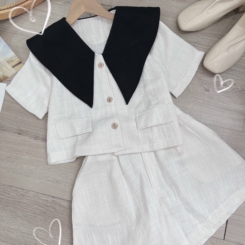 SET ÁO CROTOP CỔ PETER + QUẦN SHORT TRẮNG [kèm ảnh thật ]