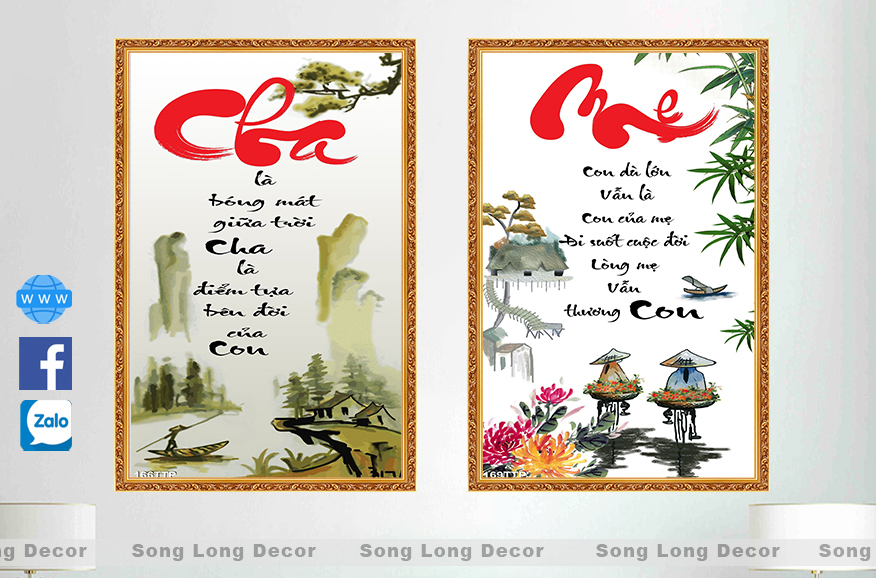 2 Bức Tranh Dán Tường Chữ Cha Mẹ- SL166169TP-Tranh 3d Thư Pháp - Song Long Decor