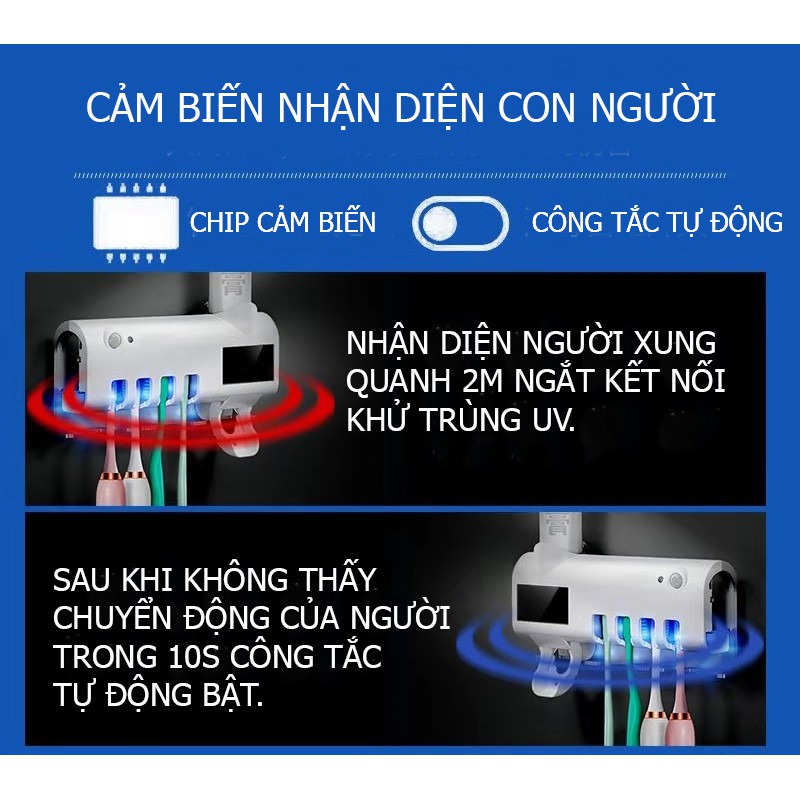 Máy Nhả Kem Đánh Răng Kiêm Tiệt Trùng Vi Khuẩn Bàn Chải Cao Cấp Tia UV Lên Tới 99% Thiết Kế Tiện Dụng Sang Trọng