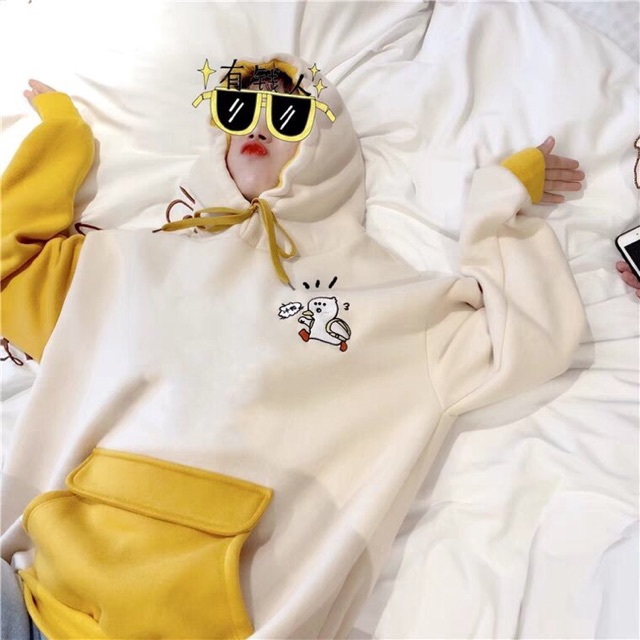 Áo hoodie nữ in vịt con phối túi hộp