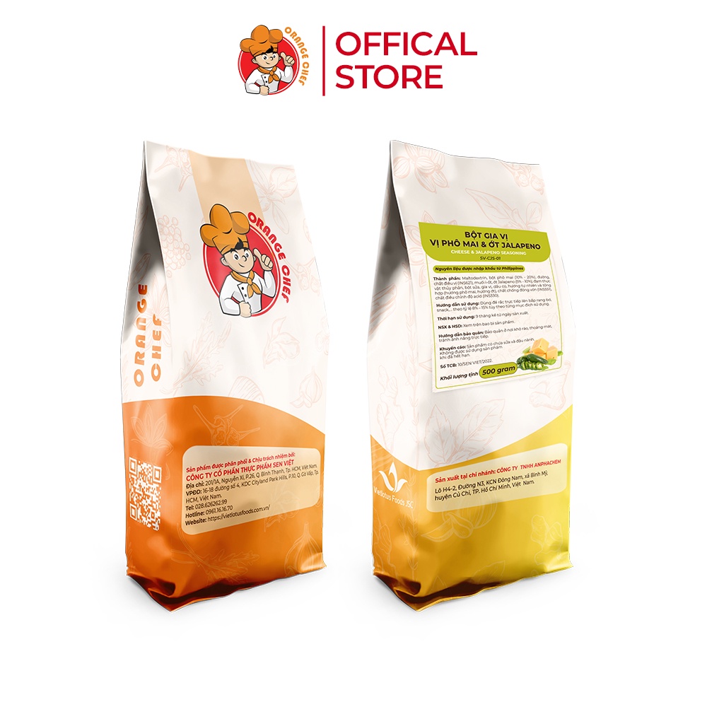 Bột Gia Vị Phô Mai &amp; Ớt Jalapeno Orange Chef - 500g Túi