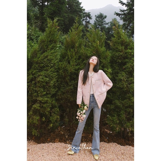 Áo khoác vải tweed màu hồng