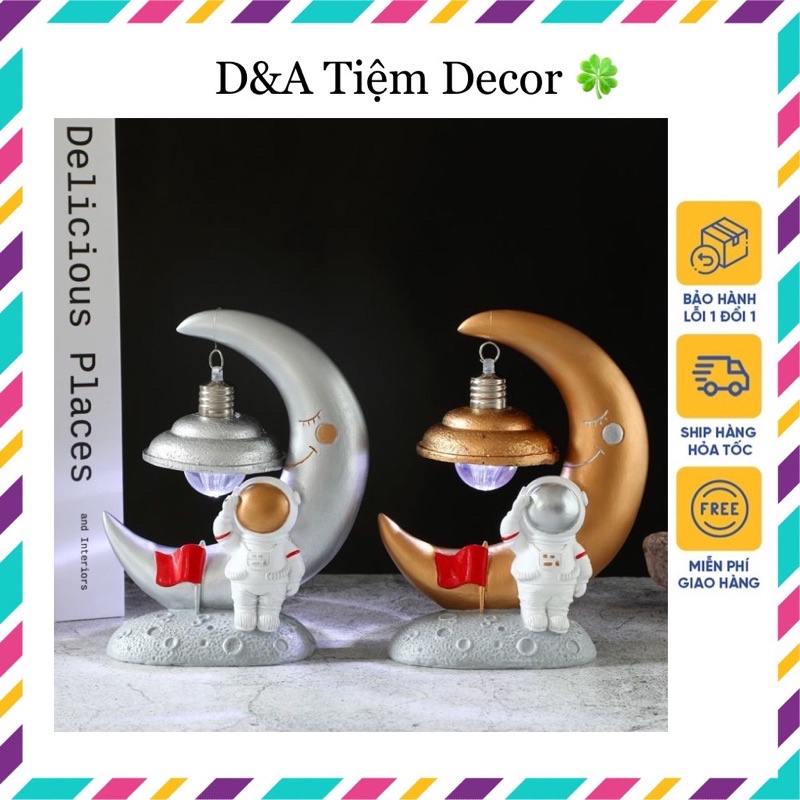 COMBO 2 mô hình PHI HÀNH GIA CHÀO CỜ du hành vũ trụ, đồ trang trí PHI HÀNH GIA kèm đèn để bàn