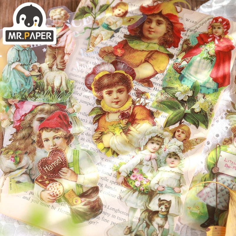 Ông. Set 15 Miếng Dán PET Phong Cách Cổ Điển Dùng Trang Trí Sổ Tay/ album Ảnh