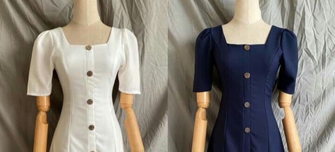 [Kèm ảnh thật chính chủ]-Đầm cổ vuông nút gỗ