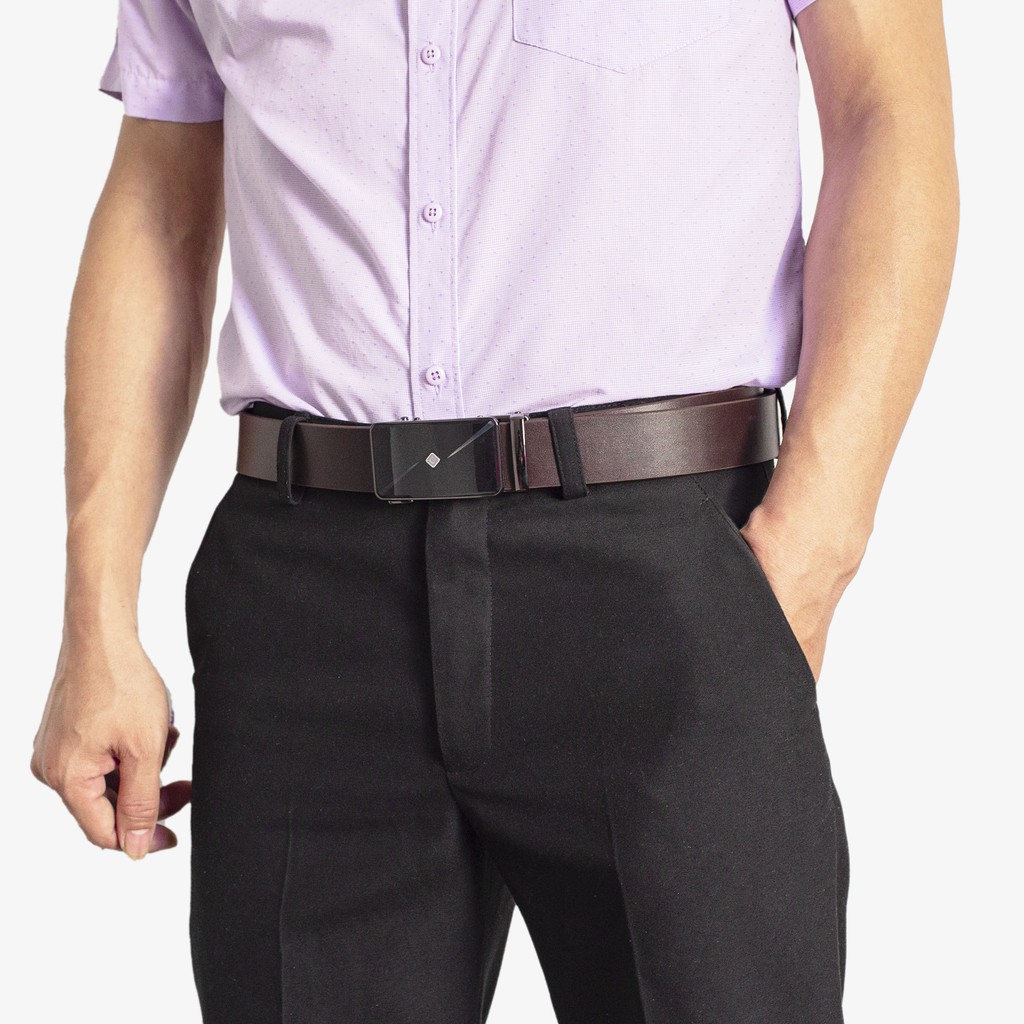 Dây lưng nam da bò nguyên tấm màu nâu L111 cao cấp-khóa tự động nhiều mặt lựa chọn