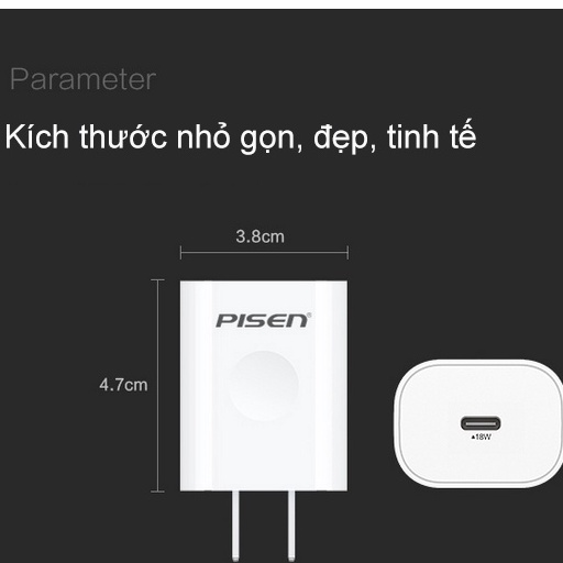 Bộ sạc nhanh 18W PISEN CHÍNH HÃNG CAO CẤP   - An Toàn cho Điện Thoại - Bảo hành 18 tháng