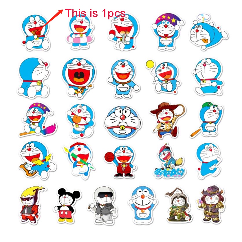 Bộ 52 Miếng Dán Trang Trí Laptop / Xe Hơi Hình Doraemon Dễ Thương