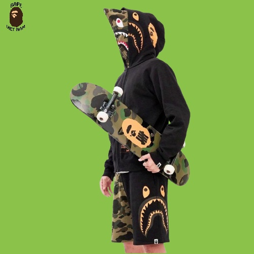 [Ảnh thật + FREESHIP] Jacket Bape Shark x Undefeated 2 mũ fullzip , Áo khoác Hoodie Bape Cá Ngáo