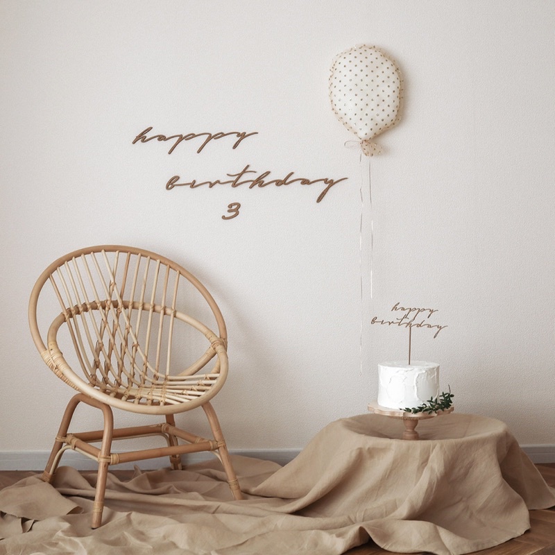 Que cắm bánh chữ Happy Birthday bằng gỗ