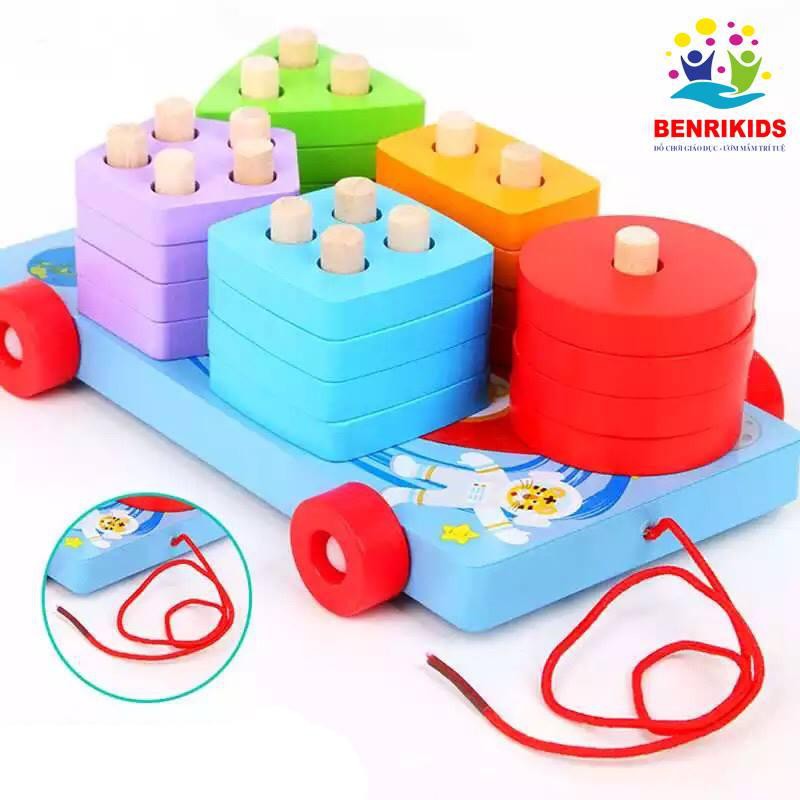 Đồ Chơi Thả Hình Khối Và Màu Sắc Tổng Hợp Bằng Gỗ Theo Phương Pháp Montessori, Xe Kéo, Tàu Hỏa Cho Bé