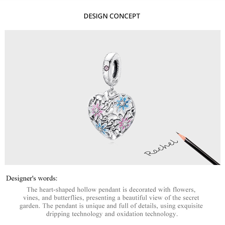 Hạt trang sức Bamoer SCC2062 bằng bạc sterling 925 hình trái tim Secret Garden phù hợp làm vòng tay thời trang DIY