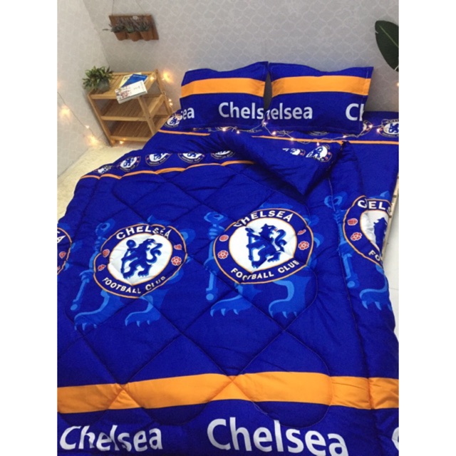 Bộ Chăn Ga Gối Cottong Poly Chần Phao 5 Món - Chelsea Xanh