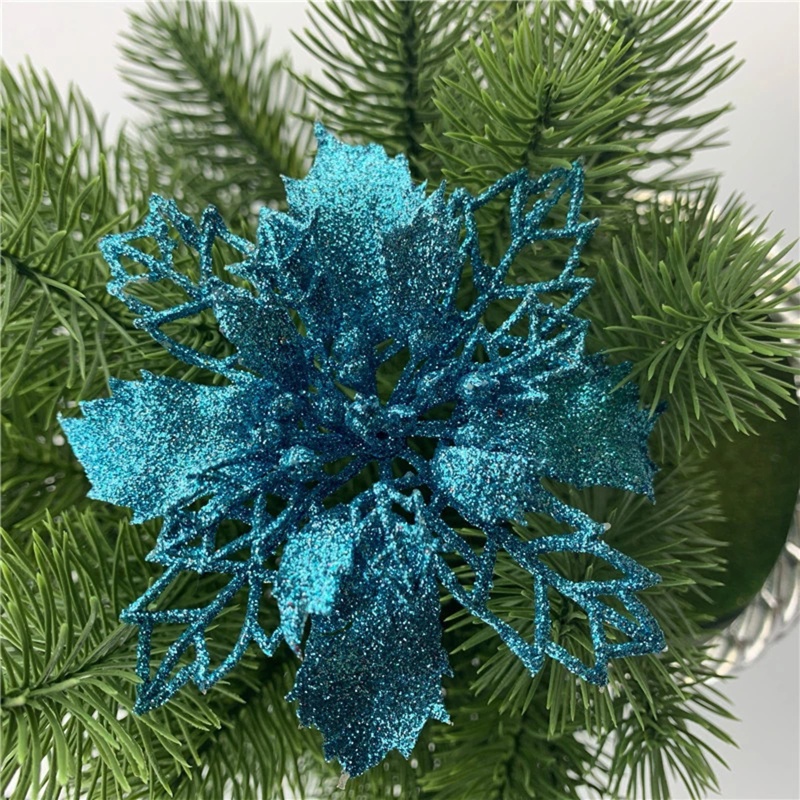 Set 10 bông hoa giả lấp lánh loại lớn 11cm dành cho trang trí cây thông noel tiệc tùng Giáng Sinh DIY