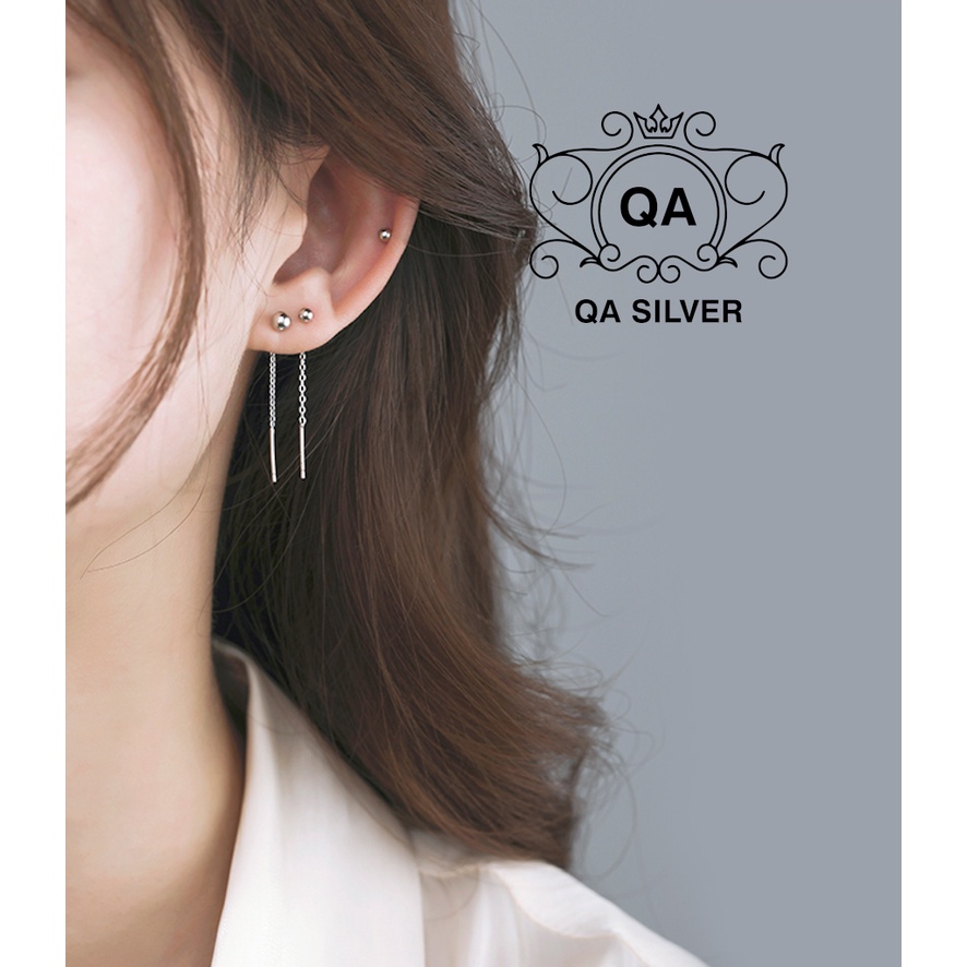 Khuyên tai bạc 925 dáng dài dây xích bi bông nữ sợi mảnh S925 CHAIN QA Silver Earrings EA170101
