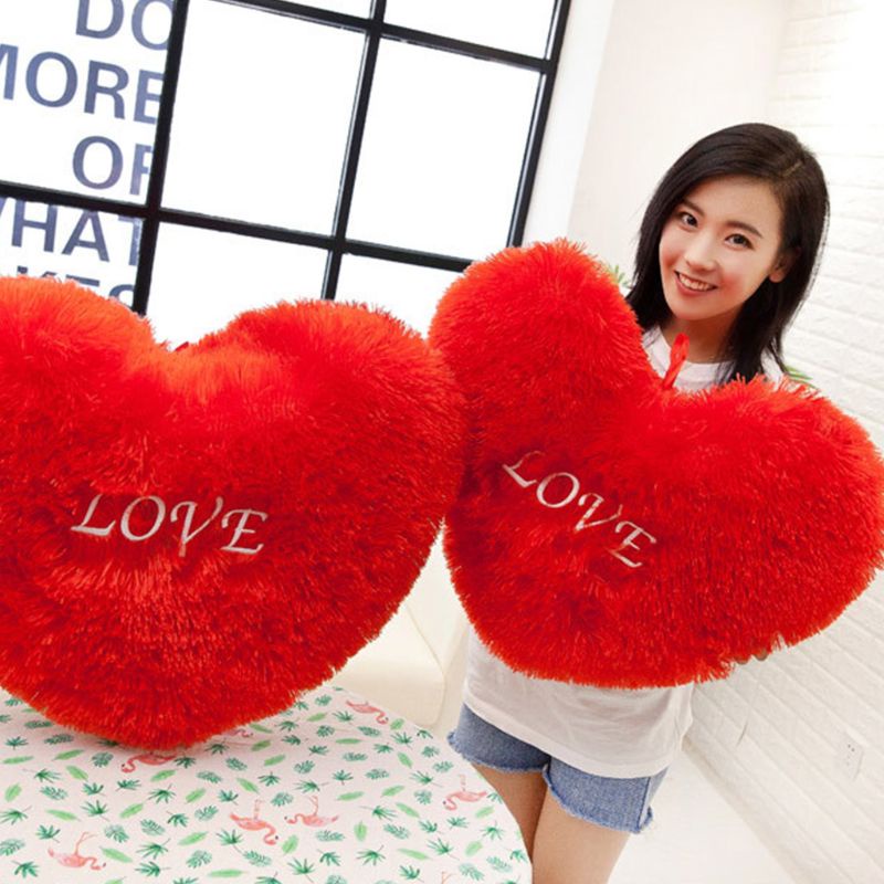 Gối lông nhung dài mềm hình trái tim đỏ thêu chữ LOVE trang trí sofa nhà ở/quà tặng đám cưới/dịp Valentine