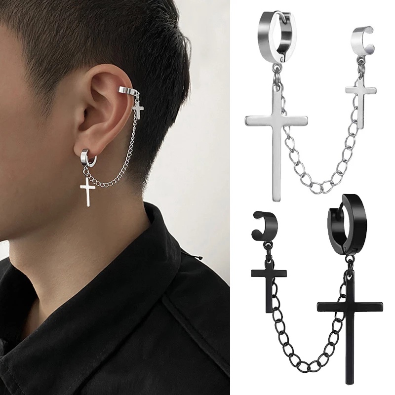 Khuyên Tai Dạng Kẹp Giả Xương Chéo Bằng Hợp Kim Kẽm Không Cần Xỏ Lỗ Phong Cách Gothic Thời Trang Cho Nam Và Nữ