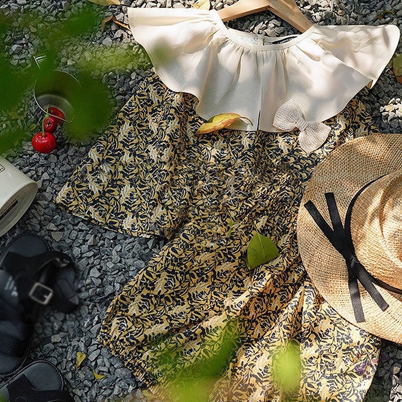 Bộ Áo Sát Nách Cổ Bèo + Quần Short Thời Trang Hàn Quốc Cho Bé Gái