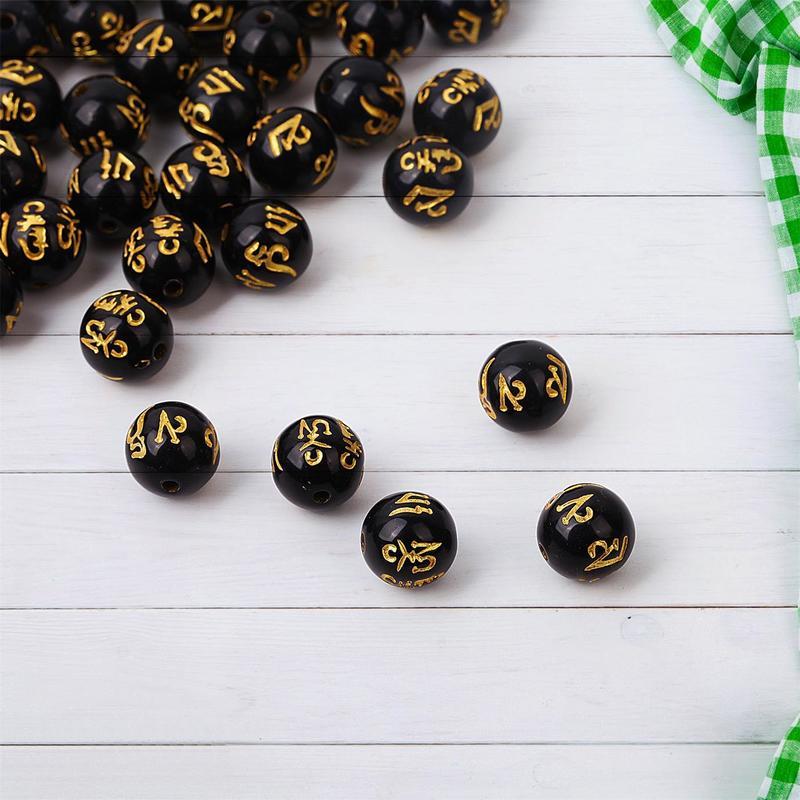 30/50/100 Hạt đá tròn màu đen tự làm trang sức