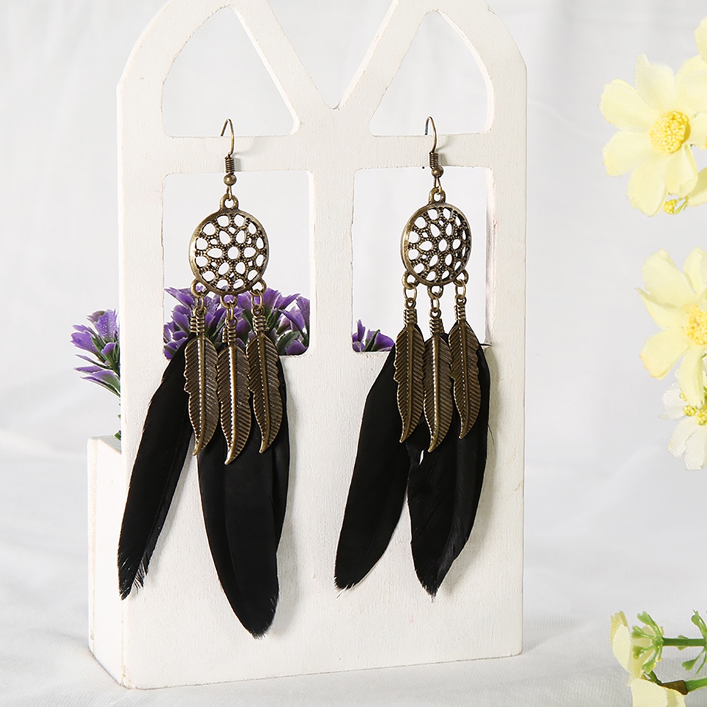 Cặp khuyên tai thiết kế lông vũ phong cách Bohemian cổ điển dành cho nữ