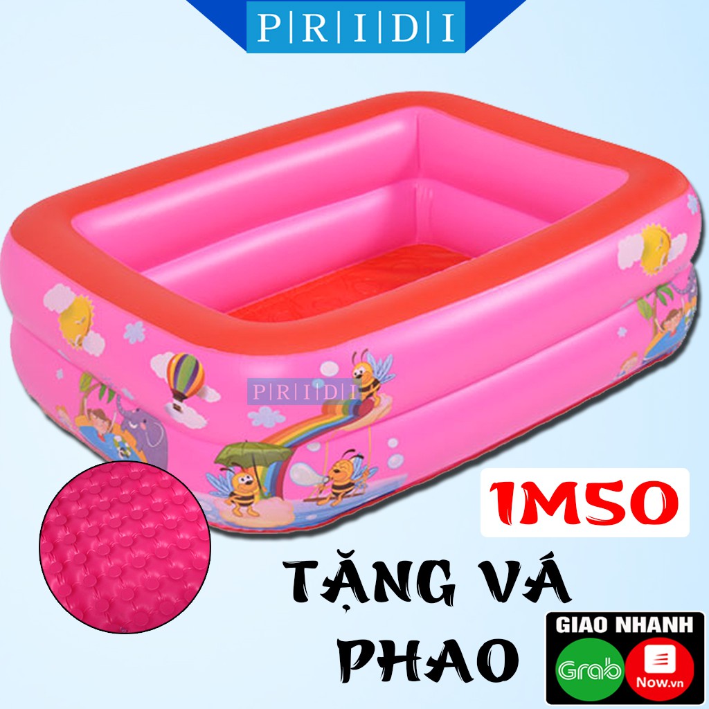 Hồ Bơi Cho Bé 2 Tầng 1m50 (MÀU HỒNG) Loại Dày - Bể Bơi Cho Bé Đáy Bơm Hơi Êm Ái, Phao Bơi Cho Bé, Hồ Bơi Trẻ Em PRIDI