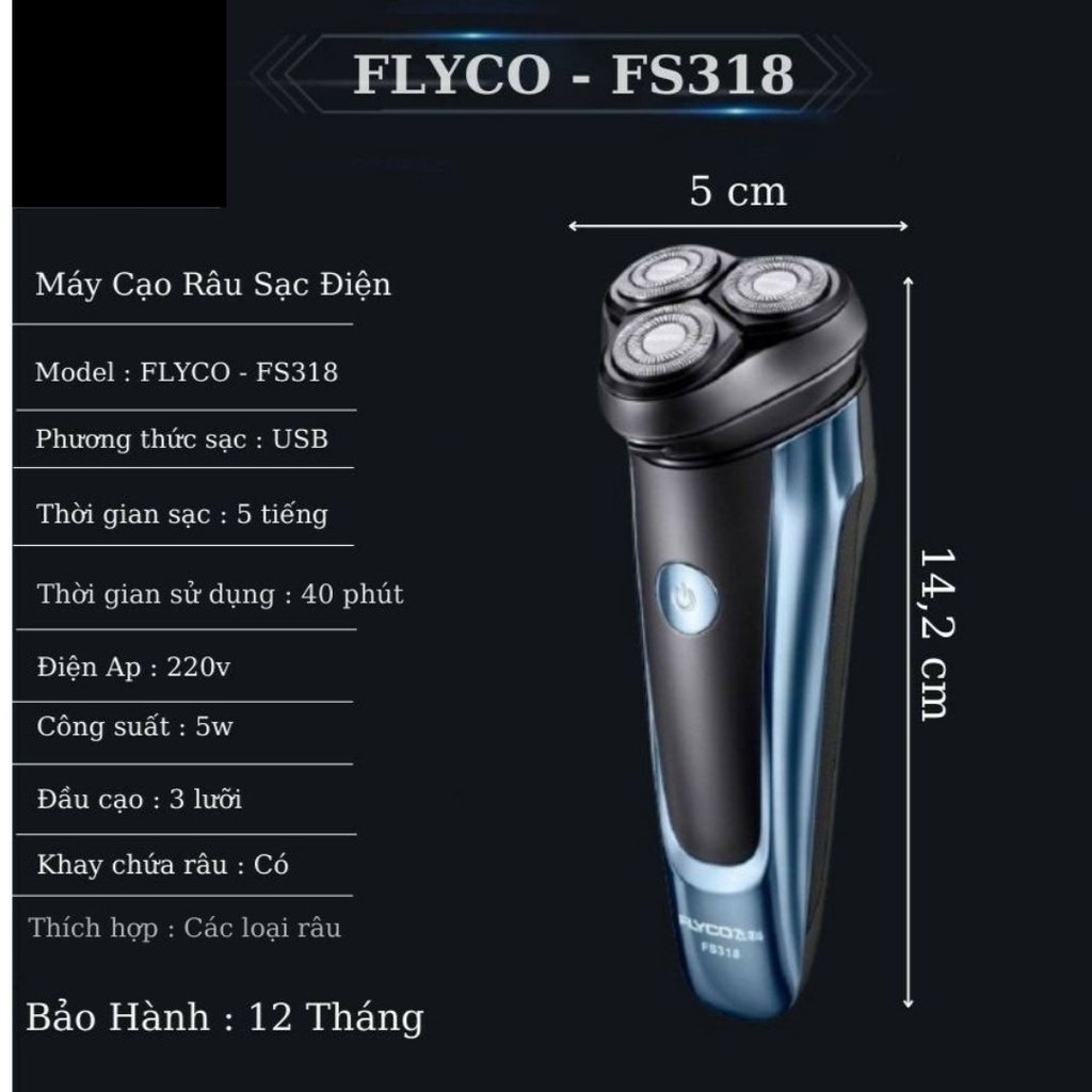 Máy cạo râu FLYCO FS318, hàng cao cấp,chống nước và chống kẹt râu thông minh