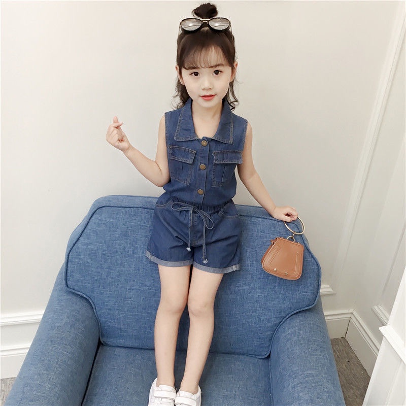 Set áo không tay + quần short denim IQ ANGEL năng động thời trang cho bé gái