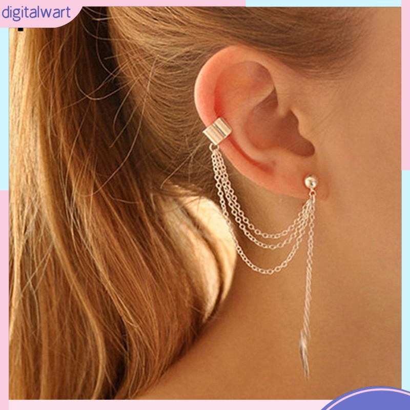 Một khuyên kẹp vành tai phối dây và mặt hình lá cây/con cá độc đáo