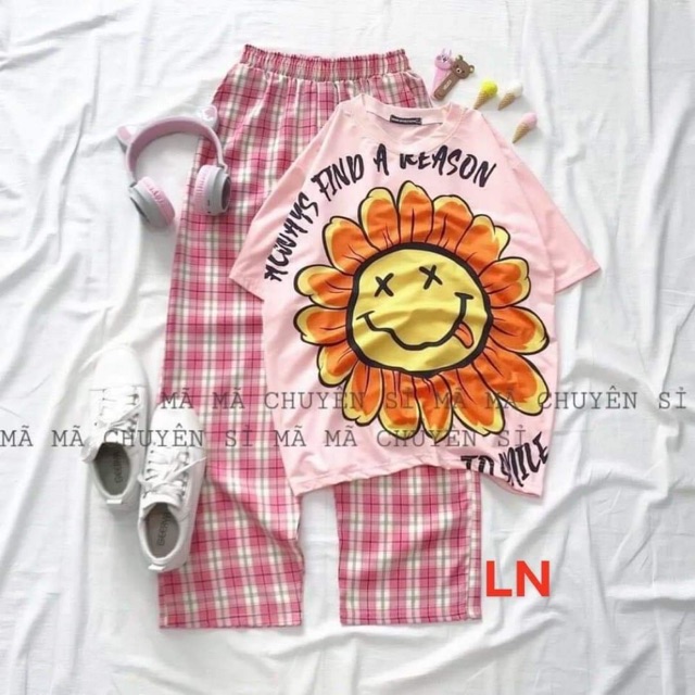 Sét áo hình tici + quần kẻ hồng DAN866