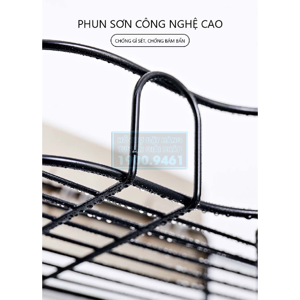 Kệ góc inox dán tường đen viền uốn lượn tiết kiệm không gian 9366