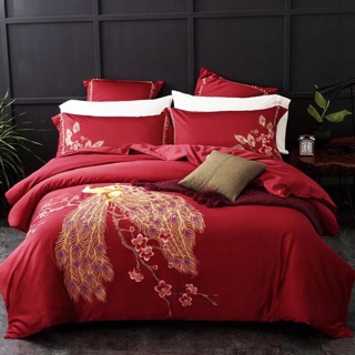 Trọn bộ chăn ga gối lụa con công 6 món