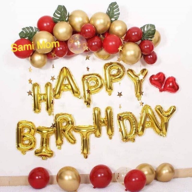 Set sinh nhật  bong bóng siêu nhũ màu vàng