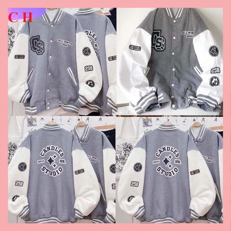 Áo Bomber tàn phối CS☘️ Chất nỉ da cá tàu dầy đẹp mịn ko xù, màu xám phối trắngKhoác nam nữ Unisex thu đông Trend 2021