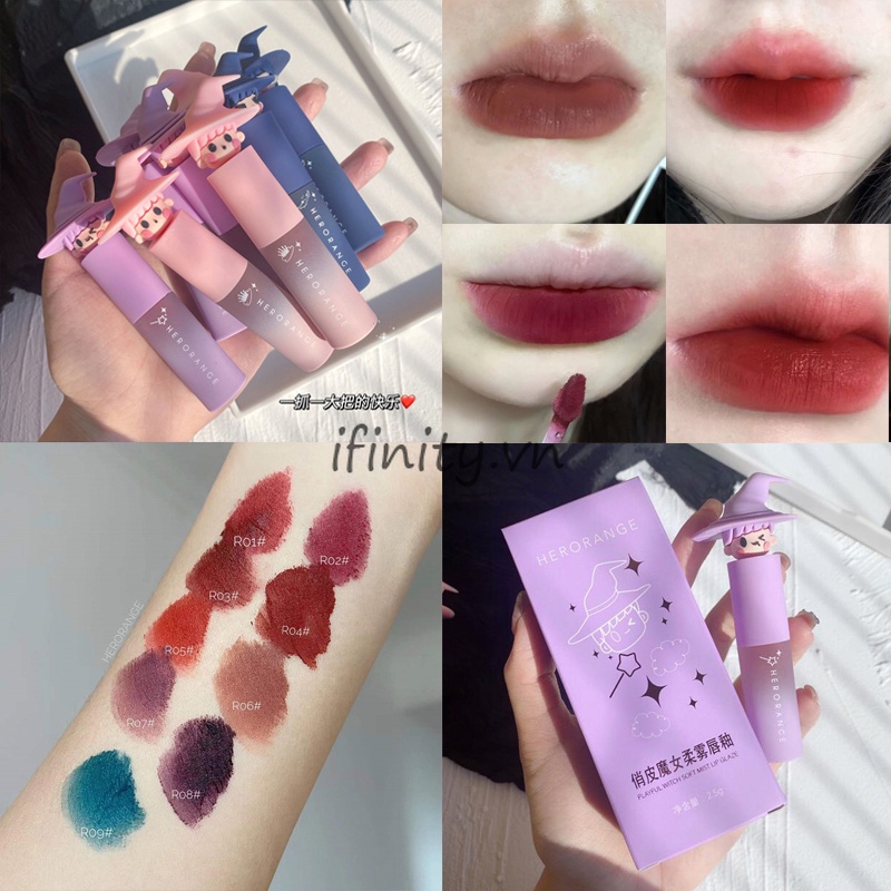 [Hàng mới về] Son bóng lì HERORANGE chất son mịn như nhung thiết kế hình phù thủy dễ thương