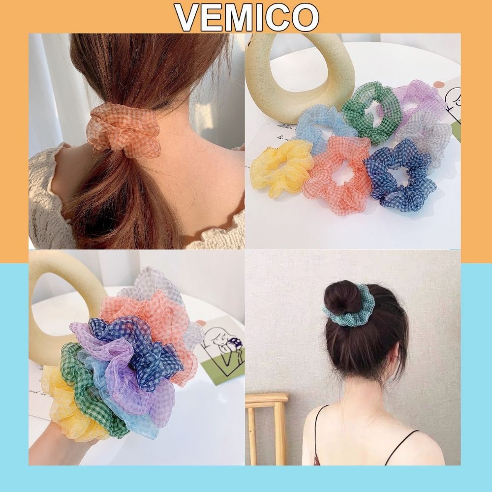 Dây buộc tóc vải scrunchies caro nhẹ nhàng hàn quốc cực đẹp SC05