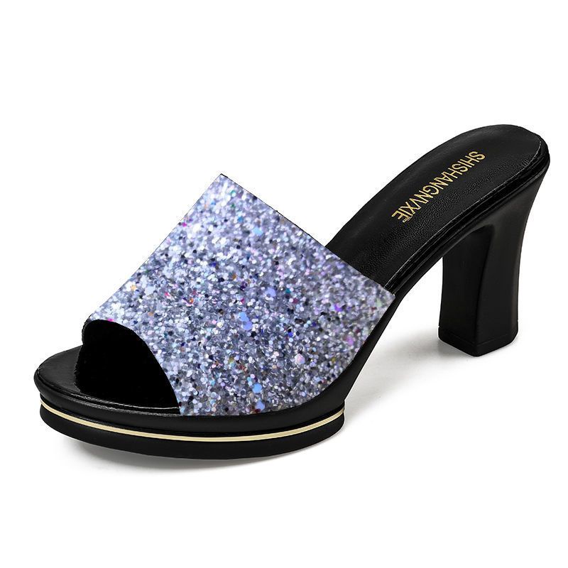 Dép Cao Gót 5CM / 8CM Đế Xuồng Dày Dặn Đính Đá Chống Thấm Nước Thời Trang Mùa Hè Cho Nữ