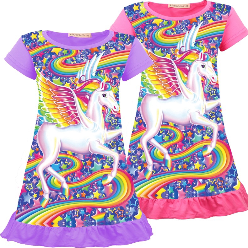 Kids Girl Unicorn Tunic Sleepwear Pajamas Nightwear T-shirt Skirt Casual Dress