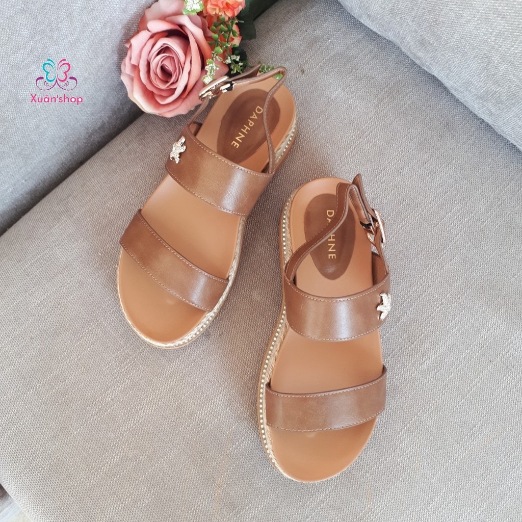 Giày sandal Daphne quai ngang, đế xuồng viền cói cao 5cm (size 35, 37)