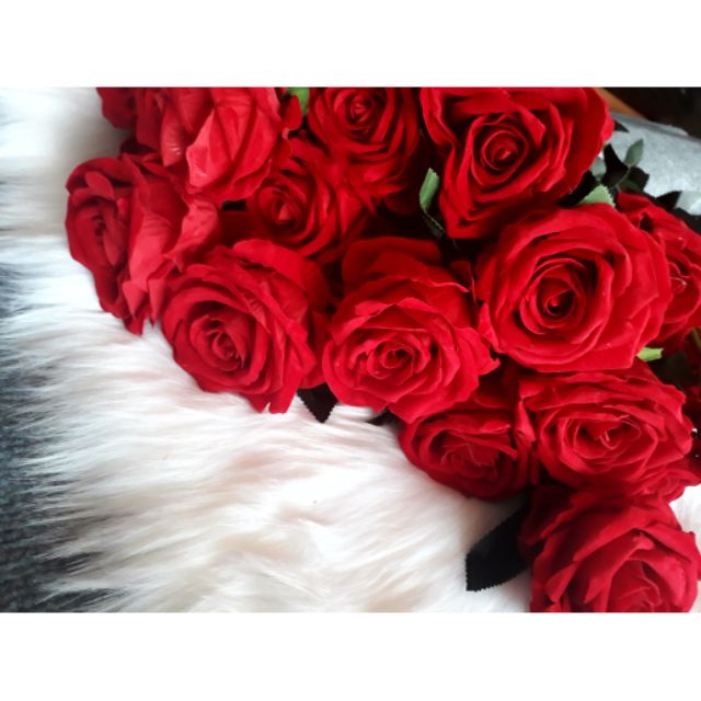 Hoa hồng nhung đỏ hoa hồng giả loại 1 cành dài 75cm hoa lụa đẹp