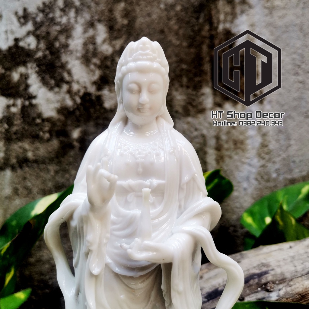 Tượng Phật Quan Thế Âm cao 23 cm màu trắng sứ trang trí nội thất nhà cửa, phong thủy, thờ cúng