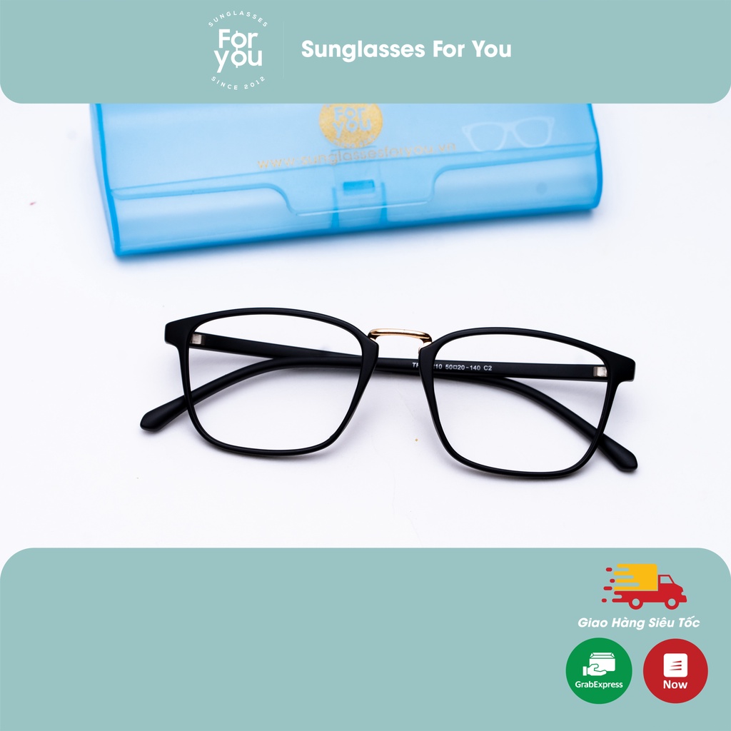 Gọng kính thời trang gọng nhựa dẻo siêu bền màu đen TR210