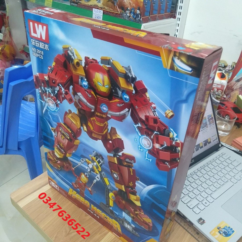 Bộ đồ chơi lắp ráp xếp hình mô hình người sắt, Iron Man Hulkbuster, Marvel siêu to