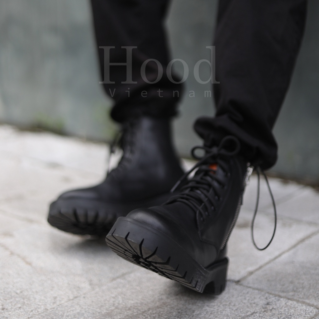 Giày Combat Boot Hood nam - Da bò nguyên tấm - Đế cao su đúc nguyên khối