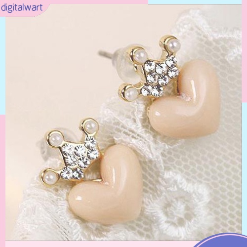 Cặp khuyên tai thiết kế hình vương miện và trái tim đính đá lấp lánh sang trọng dành cho nữ